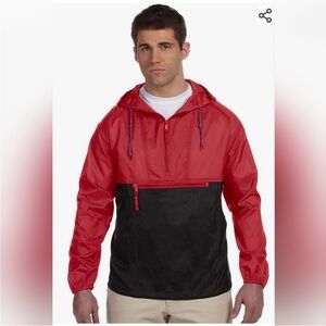 Harriton Red and Black Men's Packable Windbreaker Jacket Size M
